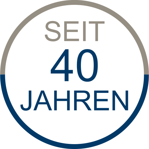Button rund seit 40 Jahren grau blau