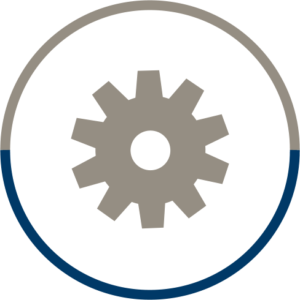 Button rund Zahnrad grau blau