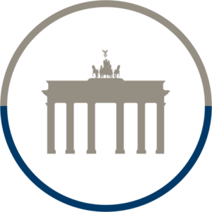 Button rund Brandeburger Tor grau blau