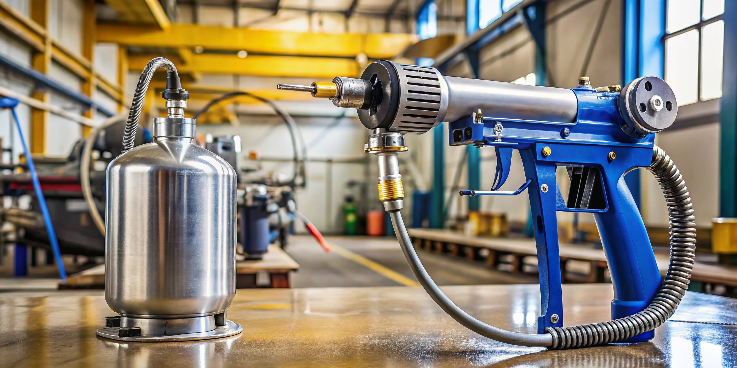 Druckluftwerkzeuge in Werkstatt blau silber