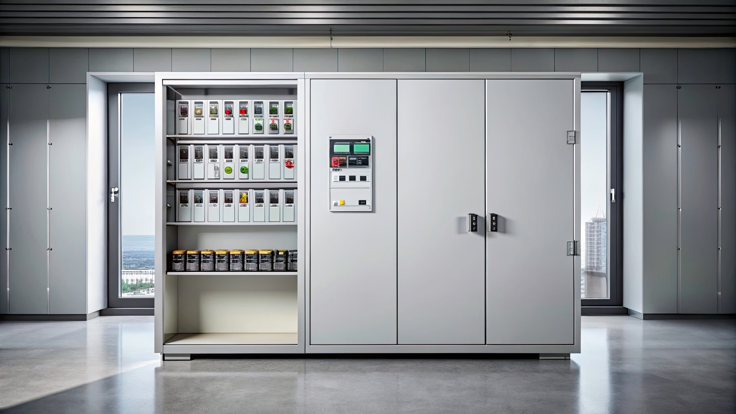 Elektro Schaltschrank Frontansicht grau